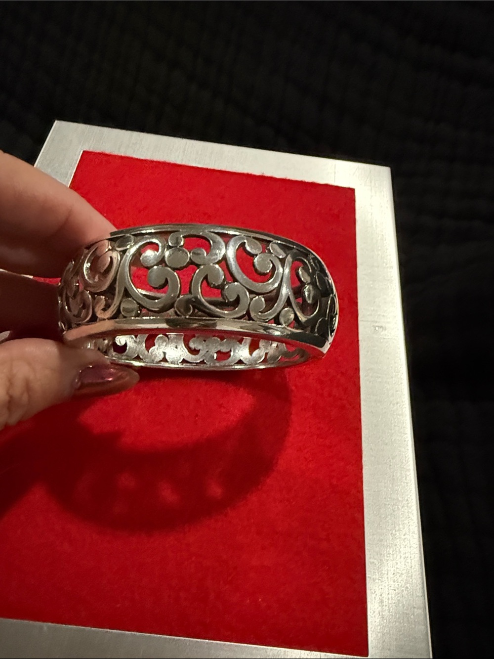 Brighton Contempo Wide Hinged Bangle 1" Silver Scroll Magnetic Fit 7 Authentic
